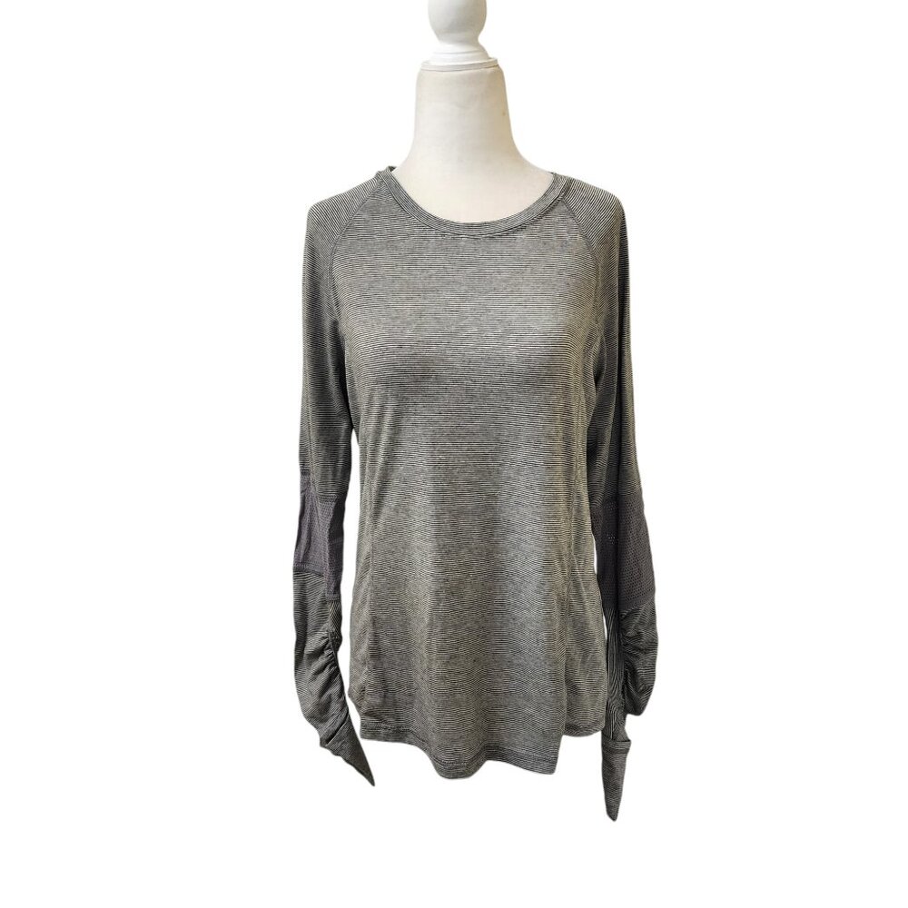 Avia Grey White Activewear Long Sleeve Top Women's Medium